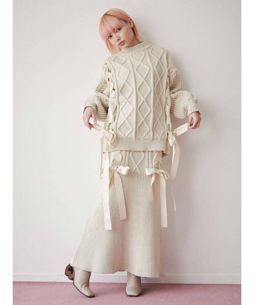 merry jenny（メリージェニー）の「ribbon ribbon knit skirt（スカート・レディース・ブラック/アイボリー/レッド・FREE）」の11枚目の写真