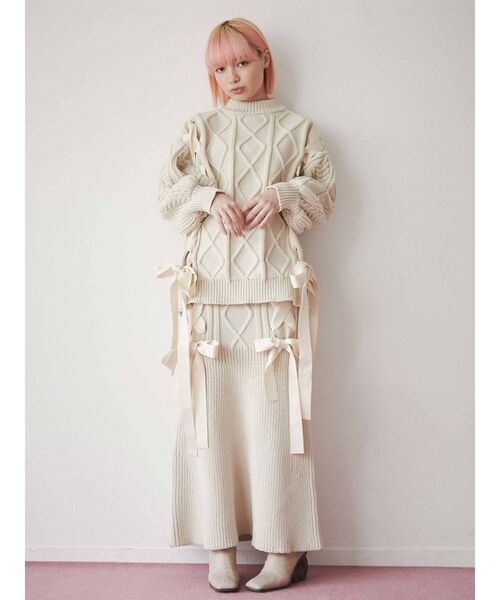 merry jenny（メリージェニー）の「ribbon ribbon knit skirt（スカート・レディース・ブラック/アイボリー/レッド・FREE）」の9枚目の写真