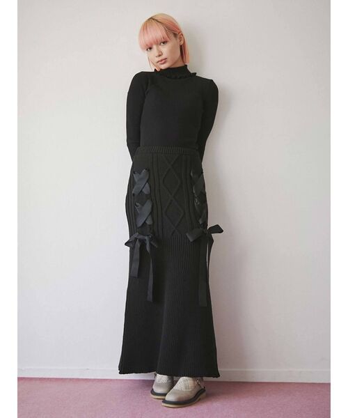 merry jenny（メリージェニー）の「ribbon ribbon knit skirt（スカート・レディース・ブラック/アイボリー/レッド・FREE）」の15枚目の写真
