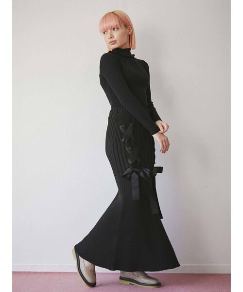 merry jenny（メリージェニー）の「ribbon ribbon knit skirt（スカート・レディース・ブラック/アイボリー/レッド・FREE）」の6枚目の写真