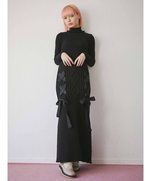 merry jenny（メリージェニー）の「ribbon ribbon knit skirt（スカート・レディース・ブラック/アイボリー/レッド・FREE）」の13枚目の写真