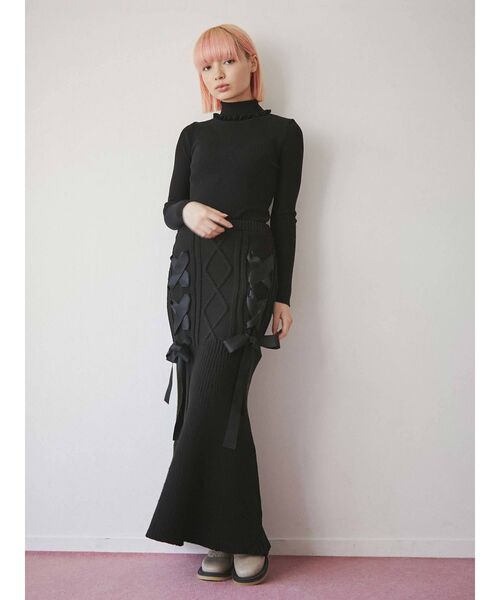 merry jenny（メリージェニー）の「ribbon ribbon knit skirt（スカート・レディース・ブラック/アイボリー/レッド・FREE）」の16枚目の写真