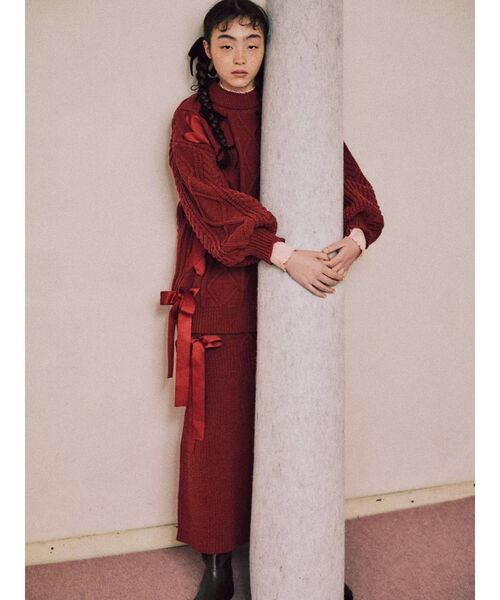 merry jenny（メリージェニー）の「ribbon ribbon knit skirt（スカート・レディース・ブラック/アイボリー/レッド・FREE）」の20枚目の写真