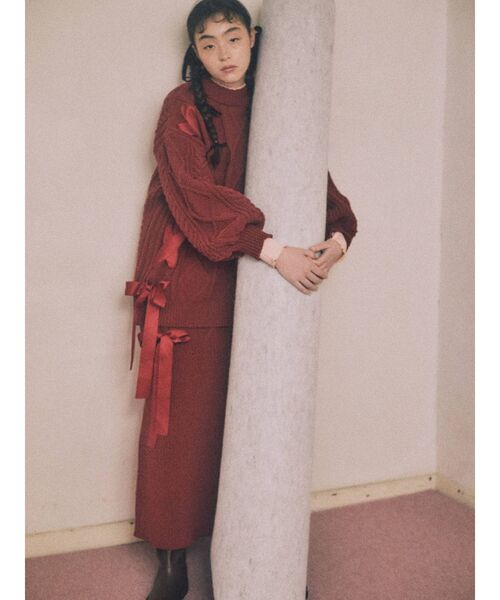 merry jenny（メリージェニー）の「ribbon ribbon knit skirt（スカート・レディース・ブラック/アイボリー/レッド・FREE）」の21枚目の写真
