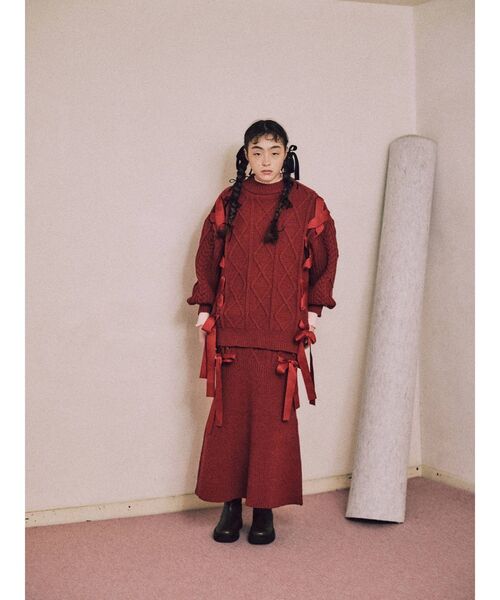 merry jenny（メリージェニー）の「ribbon ribbon knit skirt（スカート・レディース・ブラック/アイボリー/レッド・FREE）」の22枚目の写真