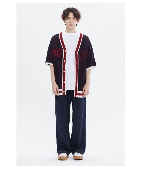 ROMANTIC CROWN（ロマンティッククラウン）の「A'GEM/9 × .kom『ROMANTIC CROWN/ロマンティッククラウン』RECENT LOGO HALF CARDIGAN/リーセントロゴ 半袖 カーディガン（カーディガン/ボレロ・メンズ・ライトグレー/ネイビー・L）」の6枚目の写真