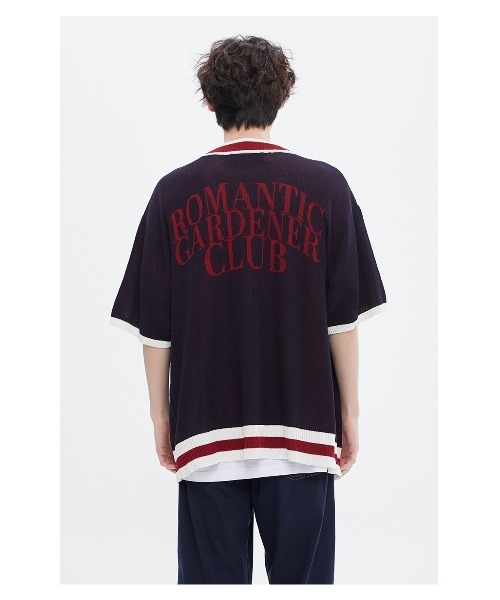 ROMANTIC CROWN（ロマンティッククラウン）の「A'GEM/9 × .kom『ROMANTIC CROWN/ロマンティッククラウン』RECENT LOGO HALF CARDIGAN/リーセントロゴ 半袖 カーディガン（カーディガン/ボレロ・メンズ・ライトグレー/ネイビー・L）」の7枚目の写真