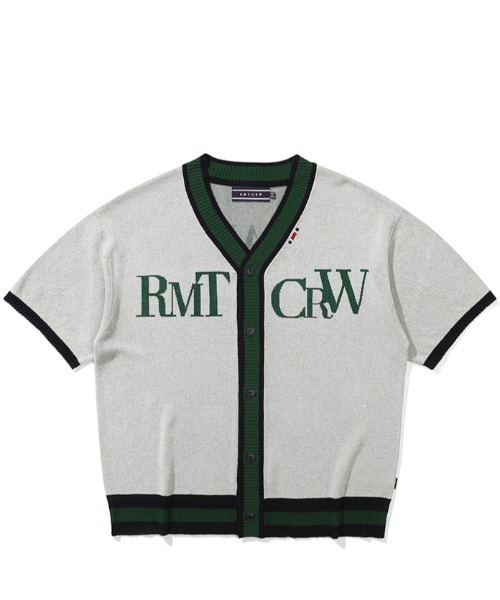ROMANTIC CROWN（ロマンティッククラウン）の「A'GEM/9 × .kom『ROMANTIC CROWN/ロマンティッククラウン』RECENT LOGO HALF CARDIGAN/リーセントロゴ 半袖 カーディガン（カーディガン/ボレロ・メンズ・ライトグレー/ネイビー・L）」の9枚目の写真