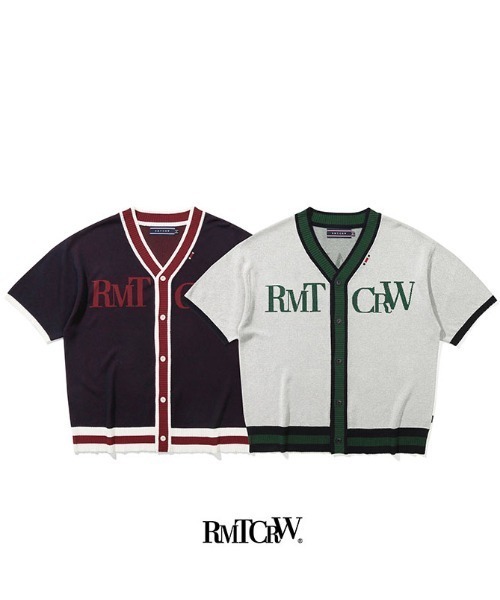 ROMANTIC CROWN（ロマンティッククラウン）の「A'GEM/9 × .kom『ROMANTIC CROWN/ロマンティッククラウン』RECENT LOGO HALF CARDIGAN/リーセントロゴ 半袖 カーディガン（カーディガン/ボレロ・メンズ・ライトグレー/ネイビー・L）」の11枚目の写真