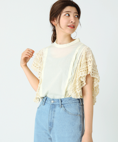 B.C STOCK(ベーセーストック)の「ニットフリルブラウス(シャツ/ブラウス・レディース・ブラック/アイボリー/パープル・FREE)」の4枚目の写真