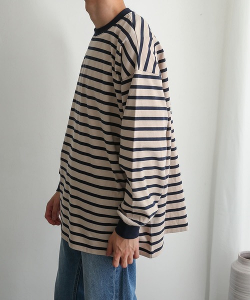 SENSE OF PLACE by URBAN RESEARCH（センスオブプレイスバイアーバンリサーチ）の「ボーダーエクストラルーズロングTシャツ（Tシャツ/カットソー・メンズ・ブラック/ベージュ/アイボリー・MEDIUM/LARGE）」の20枚目の写真