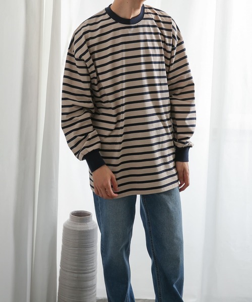 SENSE OF PLACE by URBAN RESEARCH（センスオブプレイスバイアーバンリサーチ）の「ボーダーエクストラルーズロングTシャツ（Tシャツ/カットソー・メンズ・ブラック/ベージュ/アイボリー・MEDIUM/LARGE）」の12枚目の写真