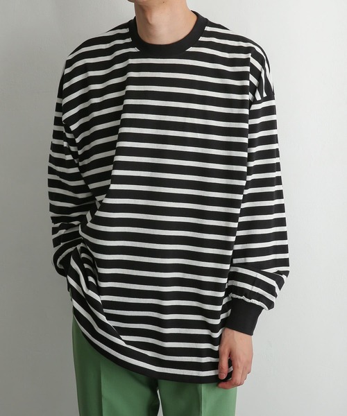 SENSE OF PLACE by URBAN RESEARCH（センスオブプレイスバイアーバンリサーチ）の「ボーダーエクストラルーズロングTシャツ（Tシャツ/カットソー・メンズ・ブラック/ベージュ/アイボリー・MEDIUM/LARGE）」の21枚目の写真