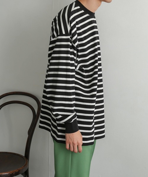 SENSE OF PLACE by URBAN RESEARCH（センスオブプレイスバイアーバンリサーチ）の「ボーダーエクストラルーズロングTシャツ（Tシャツ/カットソー・メンズ・ブラック/ベージュ/アイボリー・MEDIUM/LARGE）」の13枚目の写真