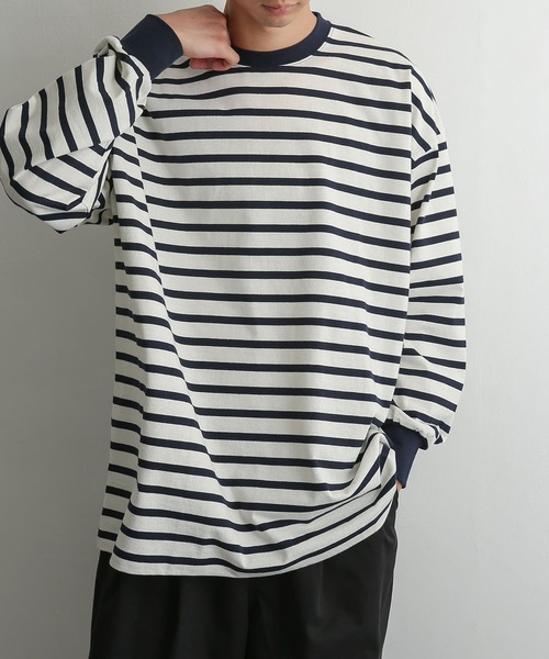 SENSE OF PLACE by URBAN RESEARCH（センスオブプレイスバイアーバンリサーチ）の「ボーダーエクストラルーズロングTシャツ（Tシャツ/カットソー・メンズ・ブラック/ベージュ/アイボリー・MEDIUM/LARGE）」の22枚目の写真