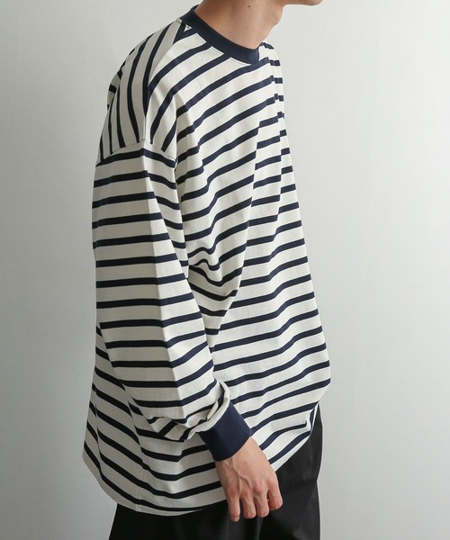 SENSE OF PLACE by URBAN RESEARCH（センスオブプレイスバイアーバンリサーチ）の「ボーダーエクストラルーズロングTシャツ（Tシャツ/カットソー・メンズ・ブラック/ベージュ/アイボリー・MEDIUM/LARGE）」の14枚目の写真
