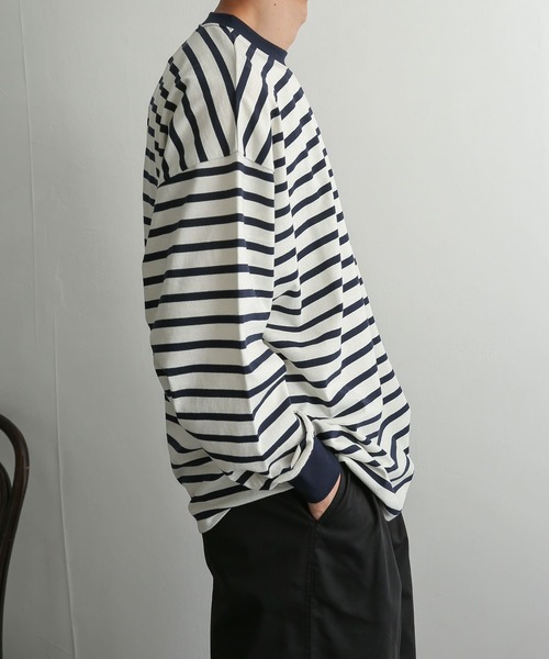 SENSE OF PLACE by URBAN RESEARCH（センスオブプレイスバイアーバンリサーチ）の「ボーダーエクストラルーズロングTシャツ（Tシャツ/カットソー・メンズ・ブラック/ベージュ/アイボリー・MEDIUM/LARGE）」の10枚目の写真