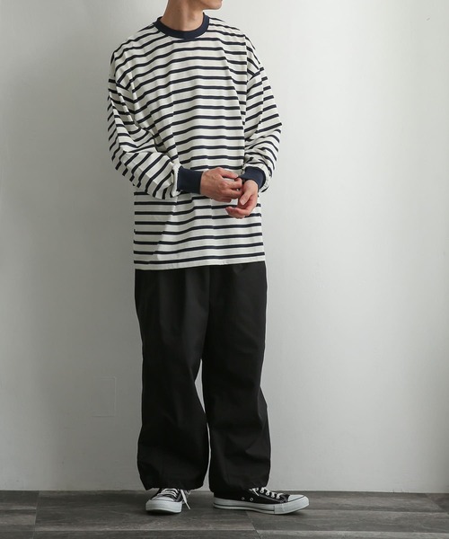 SENSE OF PLACE by URBAN RESEARCH（センスオブプレイスバイアーバンリサーチ）の「ボーダーエクストラルーズロングTシャツ（Tシャツ/カットソー・メンズ・ブラック/ベージュ/アイボリー・MEDIUM/LARGE）」の6枚目の写真