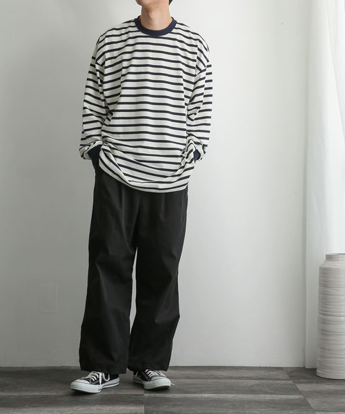 SENSE OF PLACE by URBAN RESEARCH（センスオブプレイスバイアーバンリサーチ）の「ボーダーエクストラルーズロングTシャツ（Tシャツ/カットソー・メンズ・ブラック/ベージュ/アイボリー・MEDIUM/LARGE）」の18枚目の写真