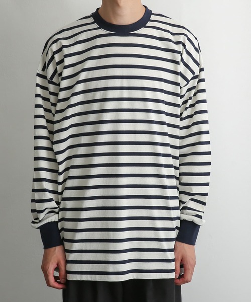 SENSE OF PLACE by URBAN RESEARCH（センスオブプレイスバイアーバンリサーチ）の「ボーダーエクストラルーズロングTシャツ（Tシャツ/カットソー・メンズ・ブラック/ベージュ/アイボリー・MEDIUM/LARGE）」の15枚目の写真