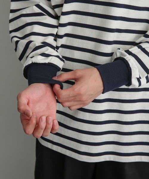 SENSE OF PLACE by URBAN RESEARCH（センスオブプレイスバイアーバンリサーチ）の「ボーダーエクストラルーズロングTシャツ（Tシャツ/カットソー・メンズ・ブラック/ベージュ/アイボリー・MEDIUM/LARGE）」の7枚目の写真