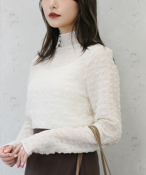 Per sist ence(パーシエンス)の「シアークラッシュジョーゼットハイネックプルオーバー(Tシャツ/カットソー・レディース・パープル/ピンク/ブラック/アイボリー・FREE)」の22枚目の写真