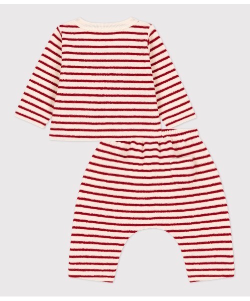 PETIT BATEAU（プチバトー）の「パイルカーディガン＆パンツセット（ベビーギフト・キッズ・ホワイト×レッド・6MONTH/18MONTH/12MONTH）」の4枚目の写真