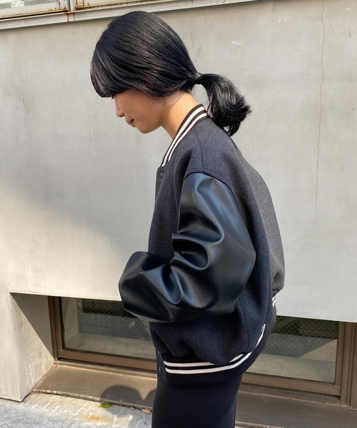 SHENERY（シーナリー）の「メルトン×フェイクレザースタジャン