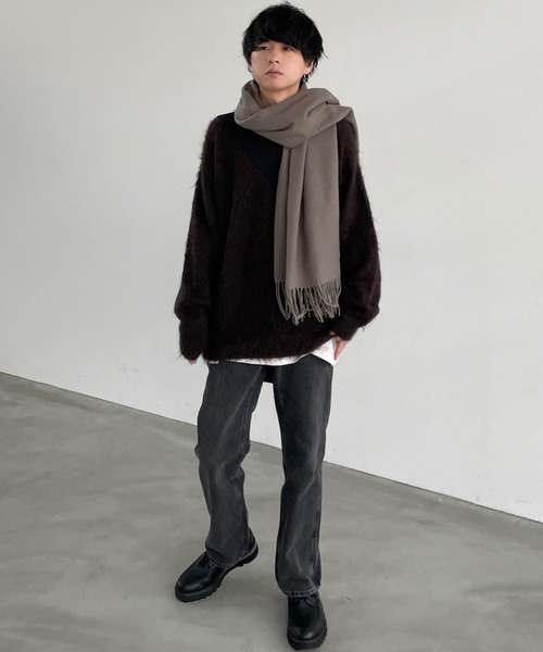 WYM LIDNM（ウィム バイ リドム）の「CASHMERE BLEND SOFT STOLE（マフラー・メンズ・ダークグリーン/チャコール/モカ/ライトグレー/ダークブルー/アッシュブラウン/ライトブラウン・FREE）」の22枚目の写真