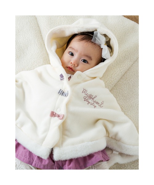 SLAP SLIP BABY（スラップスリップベビー）の「SLAPSLIPBABY/リボンスカラップファー裏ボアマントベビー(50~90cm)（ポンチョ・キッズ・ピンク/オフホワイト・ONESIZE）」の7枚目の写真