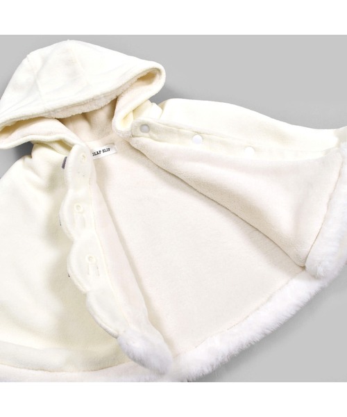 SLAP SLIP BABY（スラップスリップベビー）の「SLAPSLIPBABY/リボンスカラップファー裏ボアマントベビー(50~90cm)（ポンチョ・キッズ・ピンク/オフホワイト・ONESIZE）」の9枚目の写真