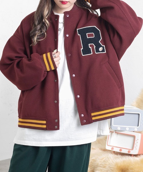 PairPair(ペアペア)の「ワッペン付きオーバーサイズスタジャン(ブルゾン・レディース・ボルドー/ベージュ・LARGE/MEDIUM)」の15枚目の写真