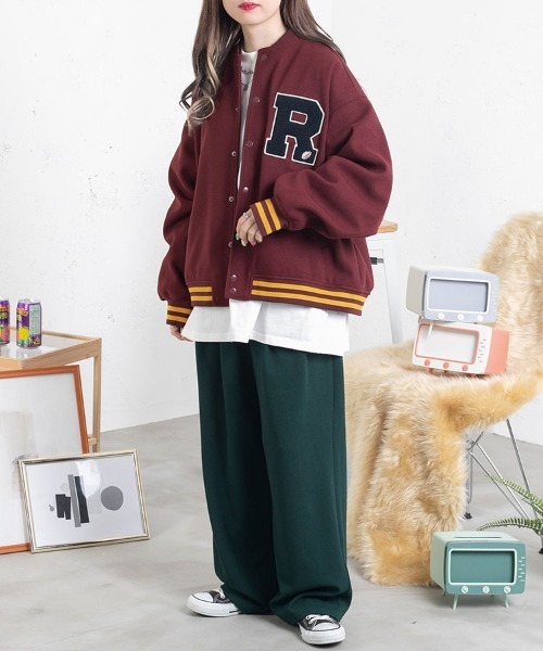PairPair(ペアペア)の「ワッペン付きオーバーサイズスタジャン(ブルゾン・レディース・ボルドー/ベージュ・LARGE/MEDIUM)」の18枚目の写真