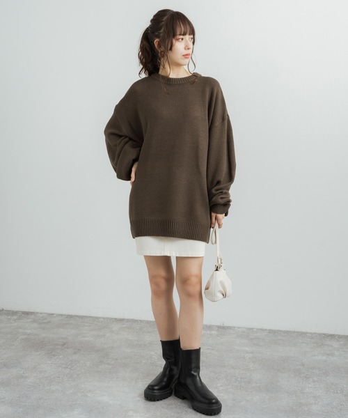 Rocky Monroe(ロッキーモンロー)の「オーバーサイズ クルーネック プルオーバーニットセーター(ニット/セーター・メンズ・マスタード/ベージュ/グリーン/チャコール/ブラック/オフホワイト/グレー/ブラウン・L/XL/M)」の16枚目の写真