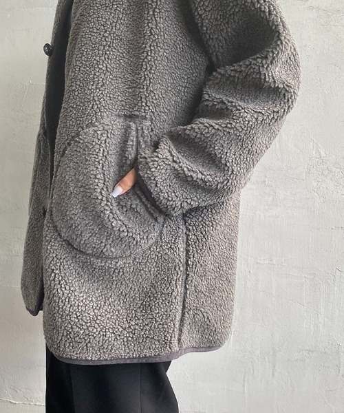 Vincent et Mireille（バンソンエミレイユ）の「[Vincent et Mireille/ヴァンソン エ ミレイユ] ボアフリース ミドル丈カーディガン（ブルゾン・レディース・アイボリー/チャコール・36）」の18枚目の写真