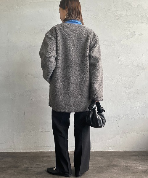 Vincent et Mireille（バンソンエミレイユ）の「[Vincent et Mireille/ヴァンソン エ ミレイユ] ボアフリース ミドル丈カーディガン（ブルゾン・レディース・アイボリー/チャコール・36）」の16枚目の写真