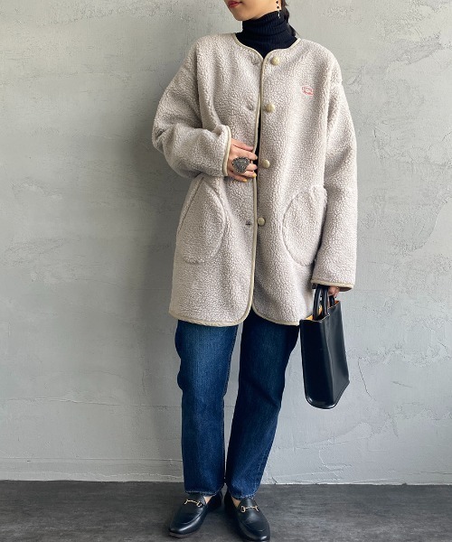 Vincent et Mireille（バンソンエミレイユ）の「[Vincent et Mireille/ヴァンソン エ ミレイユ] ボアフリース ミドル丈カーディガン（ブルゾン・レディース・アイボリー/チャコール・36）」の8枚目の写真