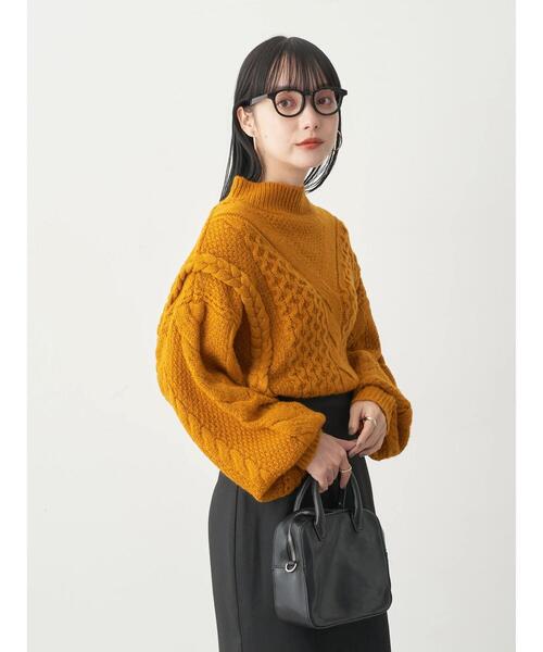 earth music&ecology（アースミュージックアンドエコロジー）の「立体ケーブルニットプルオーバー（ニット/セーター・レディース・アイボリー/マスタード/ネイビー・FREE）」の5枚目の写真