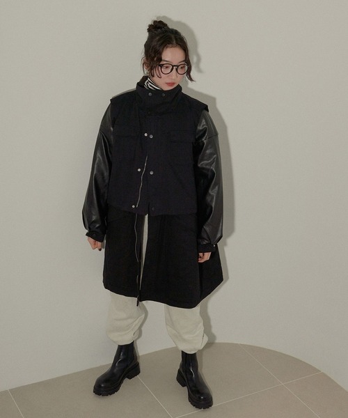 ECRIRE（エクリール）の「【creamコラボ】レイヤードミリタリーコート（ミリタリージャケット・レディース・ブラック/カーキ/ダークブラウン・M/L）」の22枚目の写真