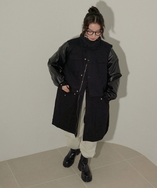 ECRIRE（エクリール）の「【creamコラボ】レイヤードミリタリーコート（ミリタリージャケット・レディース・ブラック/カーキ/ダークブラウン・M/L）」の16枚目の写真