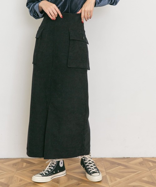 UR Lab.(アーバンリサーチラボ)の「細コールポケットスカート(スカート・レディース・ネイビー/オフホワイト・FREE)」の1枚目の写真