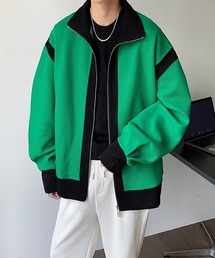【NOWLE】スタンドネック バイカラー ダブルジップ ブルゾン