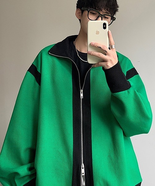 NOWLE（ノウル）の「【NOWLE】スタンドネック バイカラー ダブルジップ ブルゾン（ブルゾン・メンズ・グリーン/ブラック・MEDIUM/LARGE/X-LARGE）」の10枚目の写真