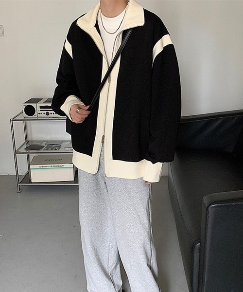 NOWLE（ノウル）の「【NOWLE】スタンドネック バイカラー ダブルジップ ブルゾン（ブルゾン・メンズ・グリーン/ブラック・MEDIUM/LARGE/X-LARGE）」の12枚目の写真