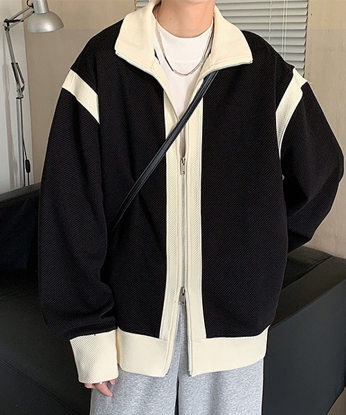 NOWLE（ノウル）の「【NOWLE】スタンドネック バイカラー ダブルジップ ブルゾン（ブルゾン・メンズ・グリーン/ブラック・MEDIUM/LARGE/X-LARGE）」の13枚目の写真