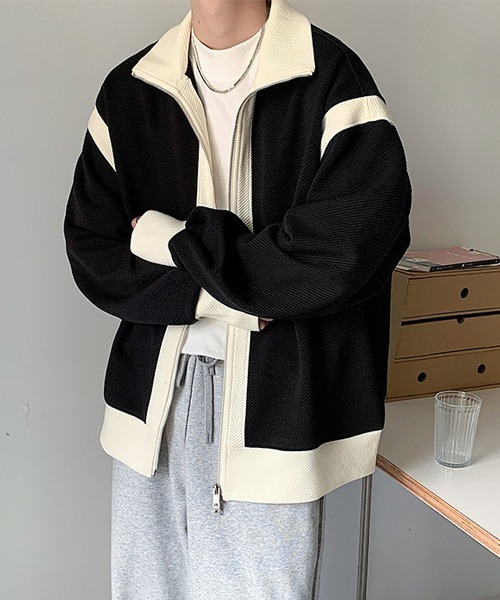 NOWLE（ノウル）の「【NOWLE】スタンドネック バイカラー ダブルジップ ブルゾン（ブルゾン・メンズ・グリーン/ブラック・MEDIUM/LARGE/X-LARGE）」の15枚目の写真