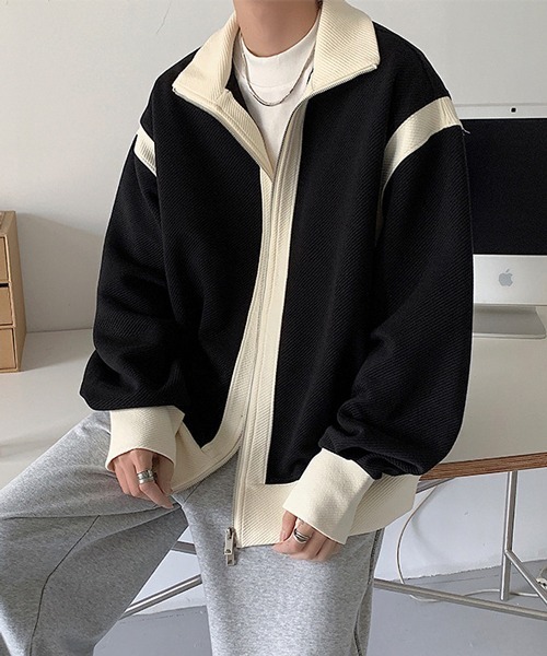 NOWLE（ノウル）の「【NOWLE】スタンドネック バイカラー ダブルジップ ブルゾン（ブルゾン・メンズ・グリーン/ブラック・MEDIUM/LARGE/X-LARGE）」の16枚目の写真