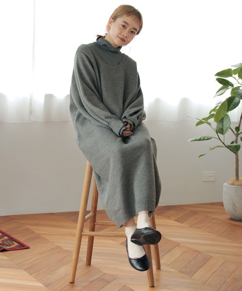 Crisp（クリスプ）の「ボリュームニットワンピース（ワンピース・レディース・グリーン/グレー・FREE）」の6枚目の写真