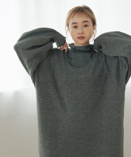 Crisp（クリスプ）の「ボリュームニットワンピース（ワンピース・レディース・グリーン/グレー・FREE）」の10枚目の写真