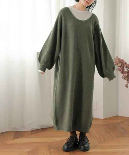 Crisp（クリスプ）の「ボリュームニットワンピース（ワンピース・レディース・グリーン/グレー・FREE）」の7枚目の写真